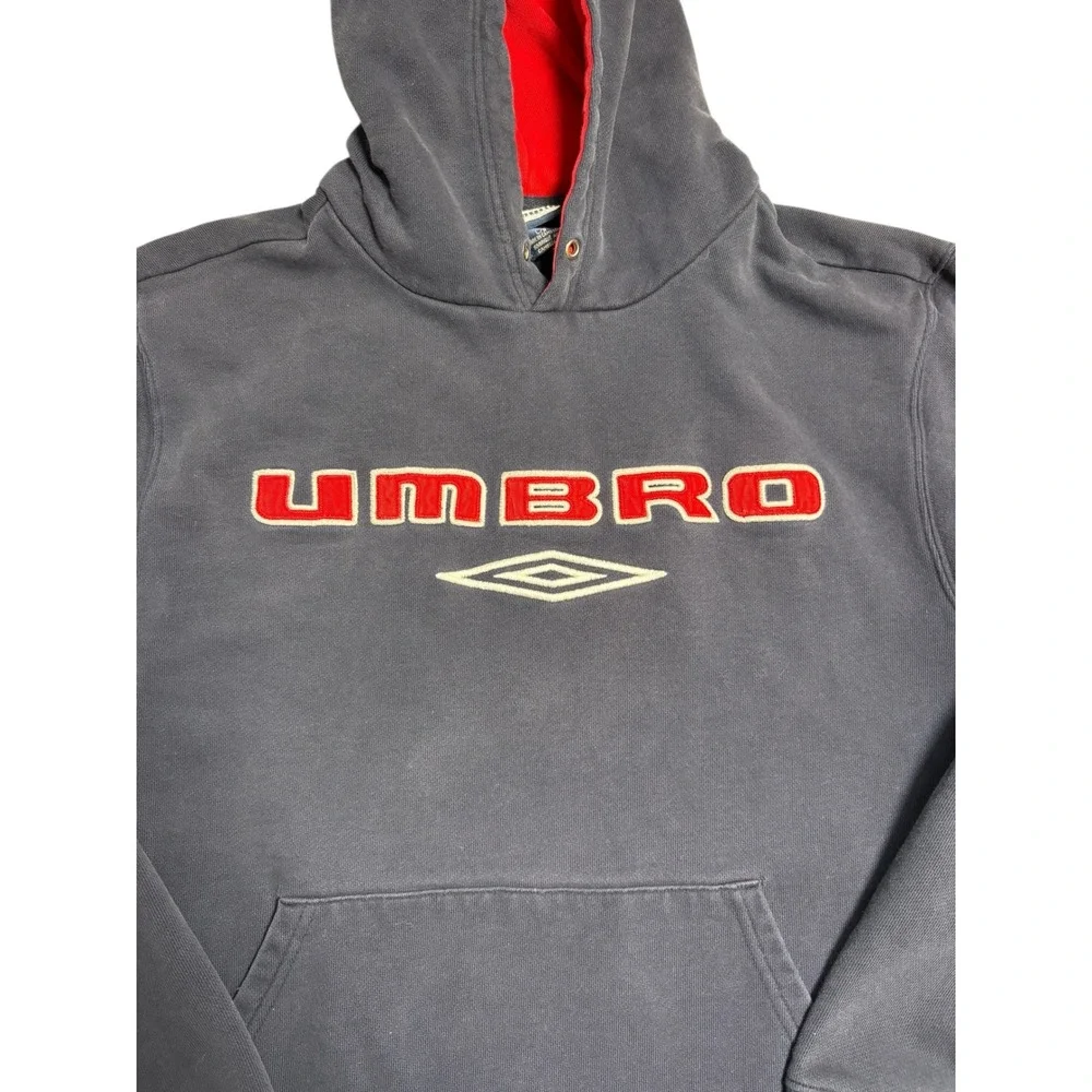 Umbro Vintage 90s Hoodie Navy Blue Red Lined‎ Logo Sweatshirt Y2K Size Large